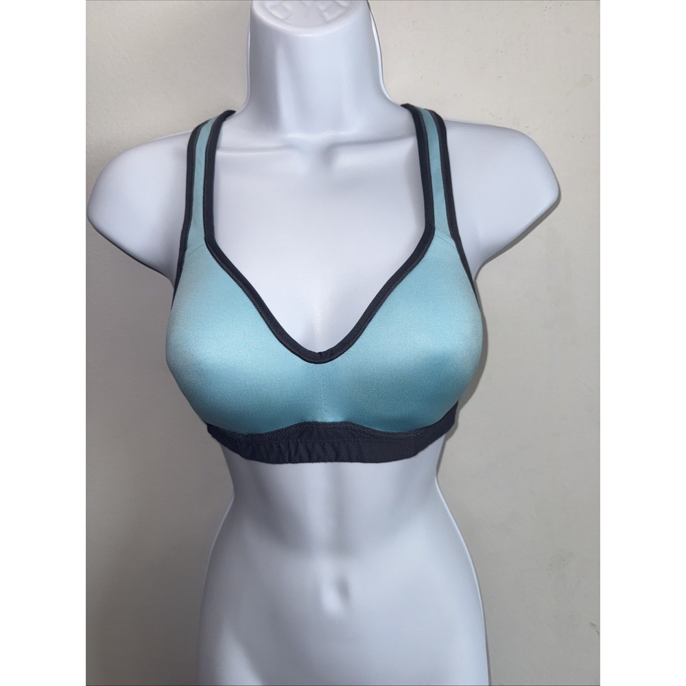 Champion Padded Sports Bra, Adjustable Closure- Size Small,‎ Blue/Gray